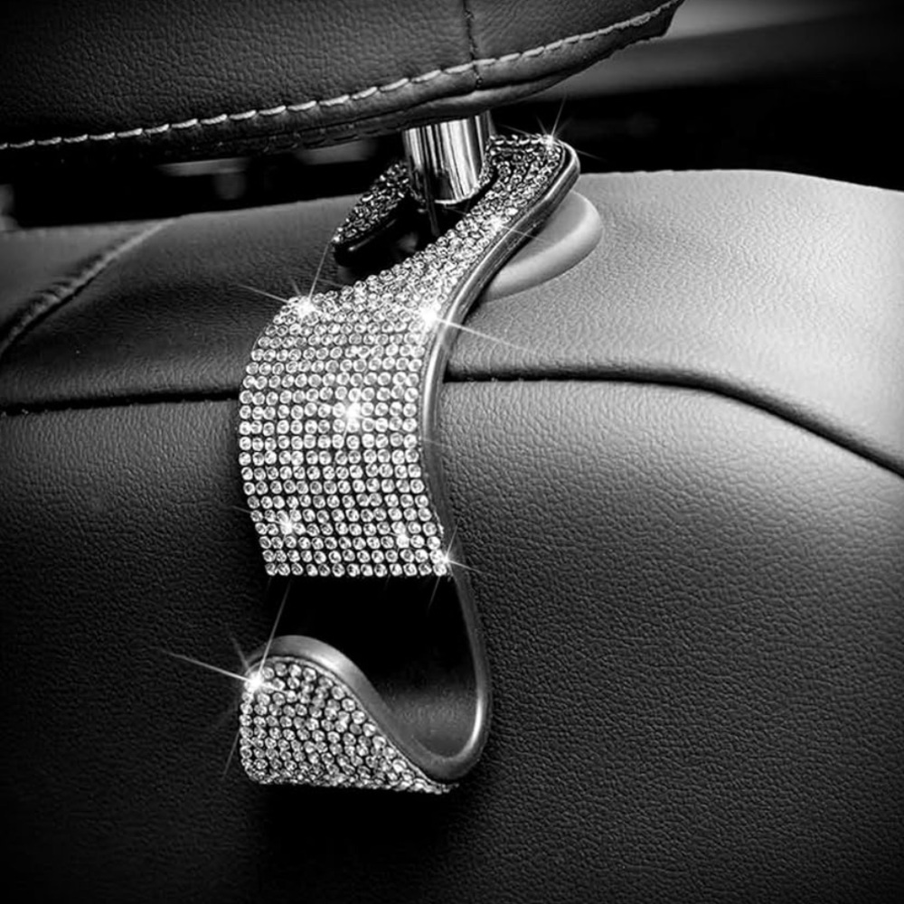 Black Car Seat Headrest Hooks with Rhinestones
